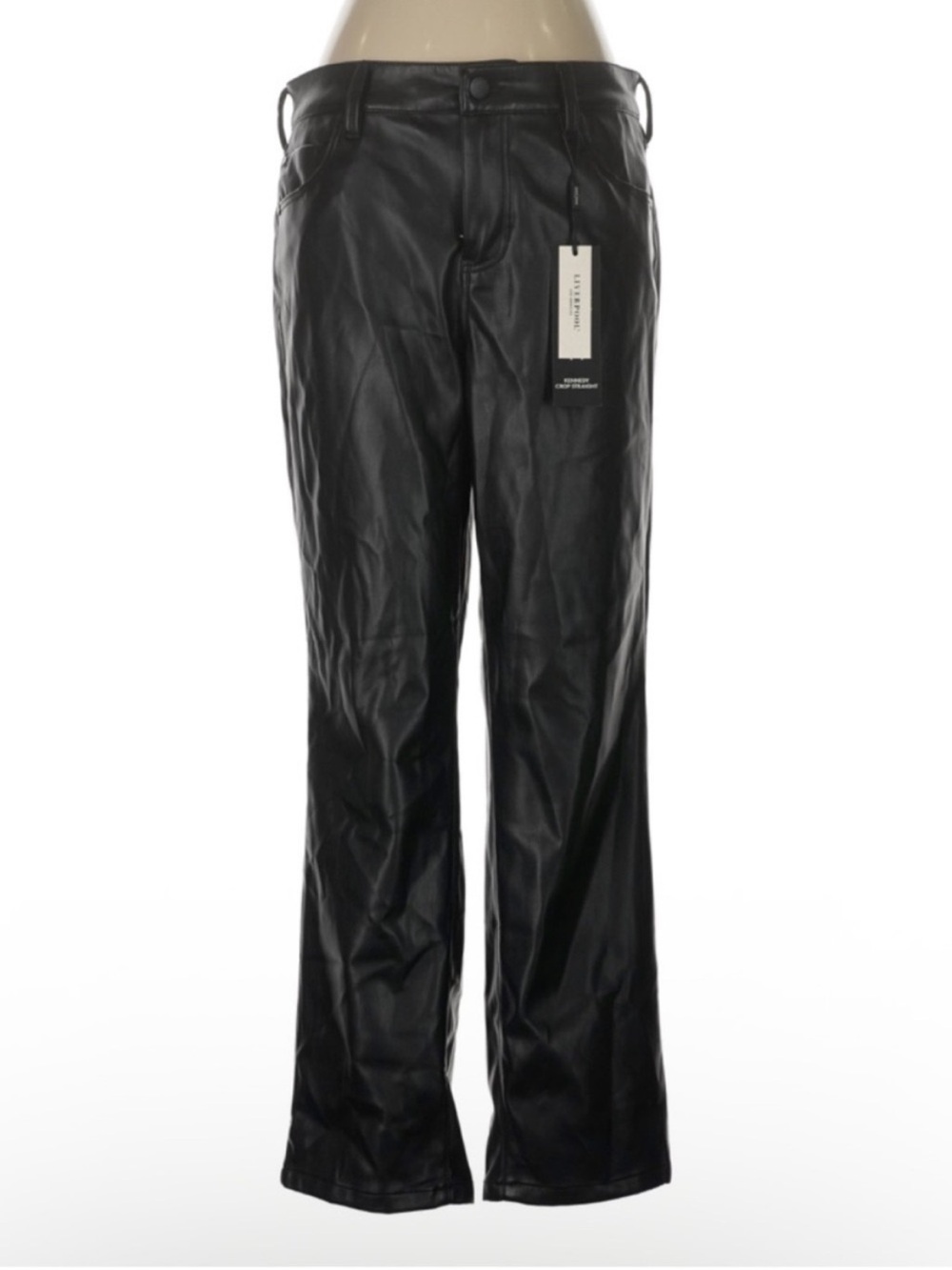Liverpool Faux Leather Pants Black Straight Leg High Rise Vegan Leather 8 NWT